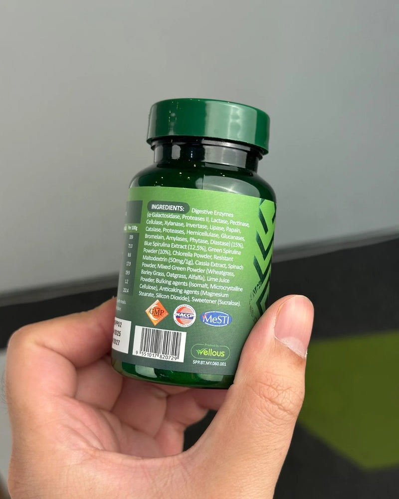 SpiroPlus bottle back label with full ingredient list
