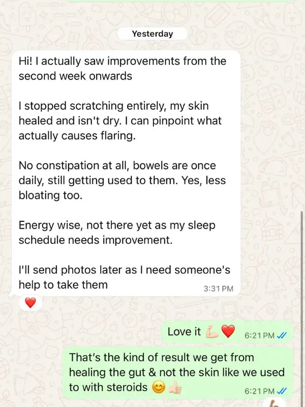 Customer WhatsApp: I stopped scratching entirely