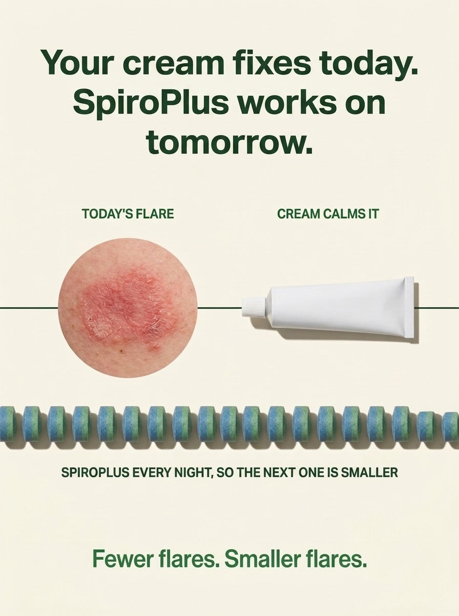 Your cream calms today's flare. SpiroPlus works on the next one.