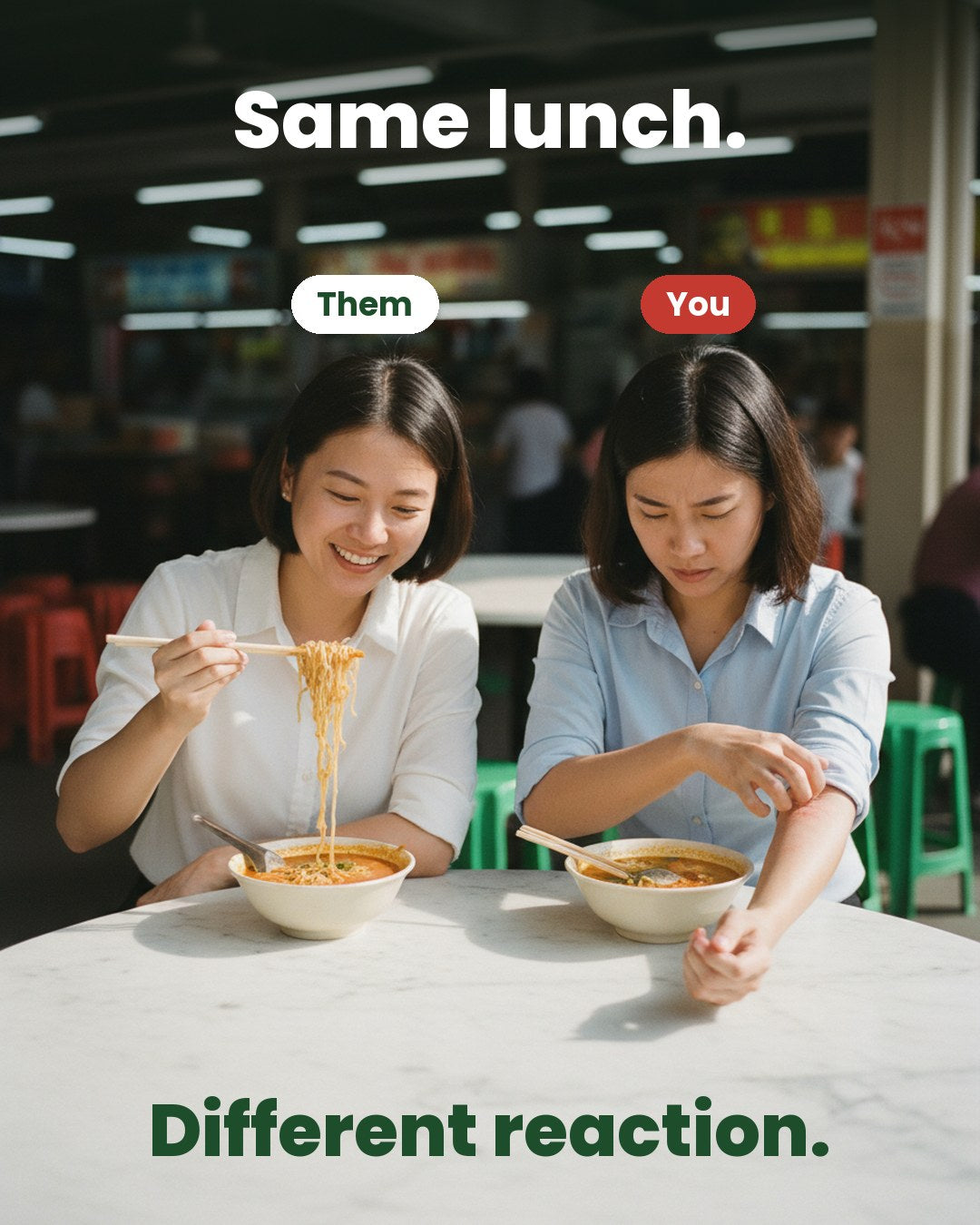 Your colleague eats the same laksa and doesn't itch. Here's why you do.